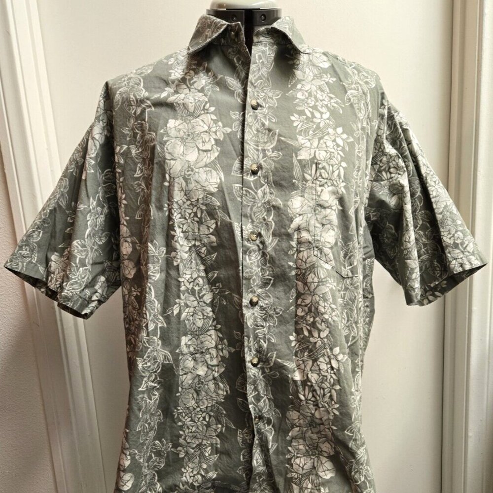 Cooke Street Honolulu Hawaiian Shirt Size Large Aloha Tropical Green & White USA